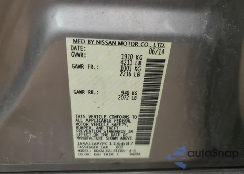 2015 Nissan Altima 2.5 из США, поврежденный, VIN 1N4AL3AP7FC116687